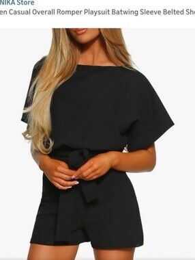 Chic Black Short Sleeve Tie-Waist Romper